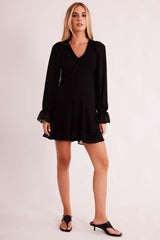 Vestido Curto de Manga Longa New Ease em Plano Chiffon
