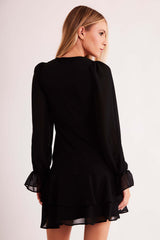 Vestido Curto de Manga Longa New Ease em Plano Chiffon