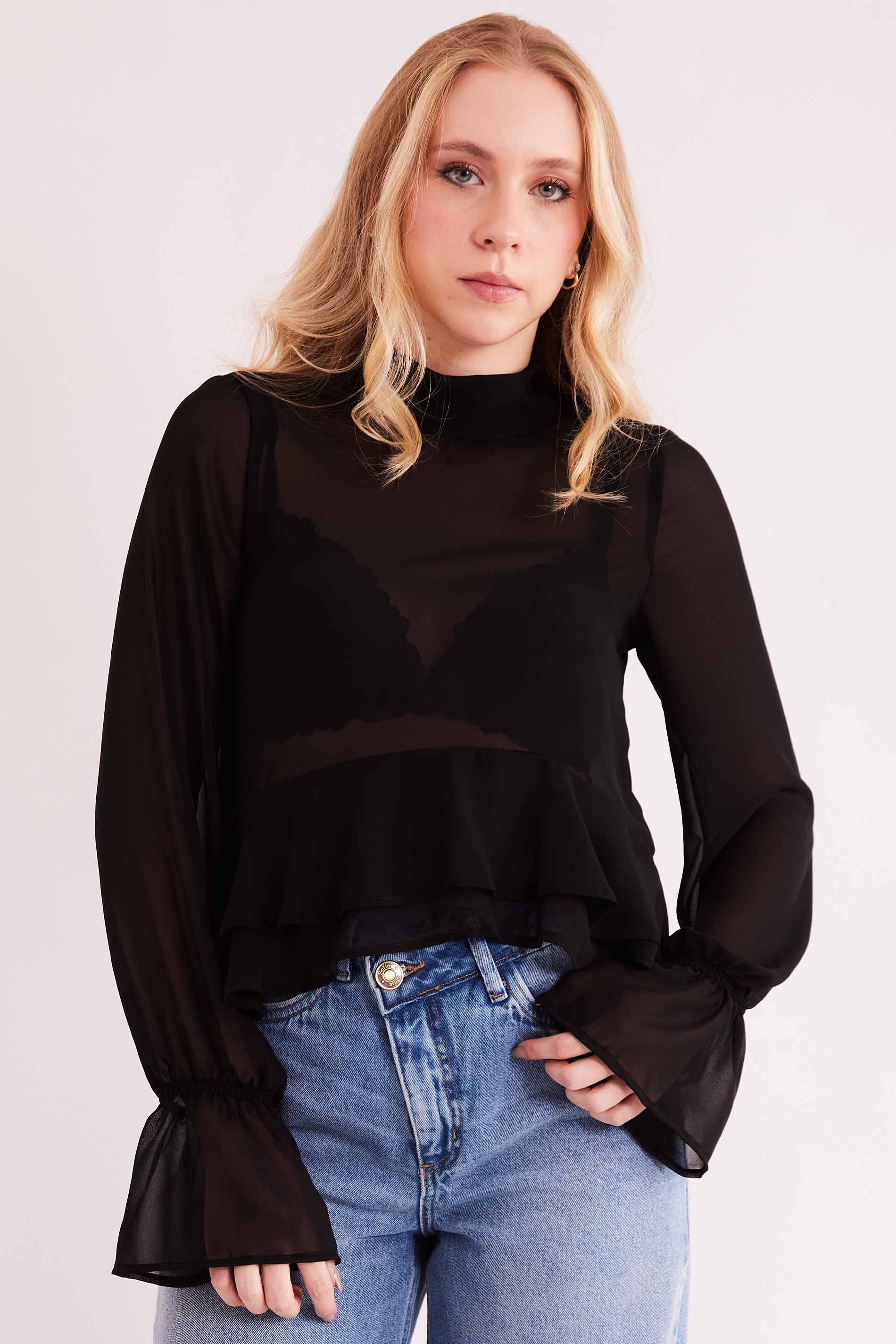 Blusa de Manga Longa Urban Frame em Plano Chiffon