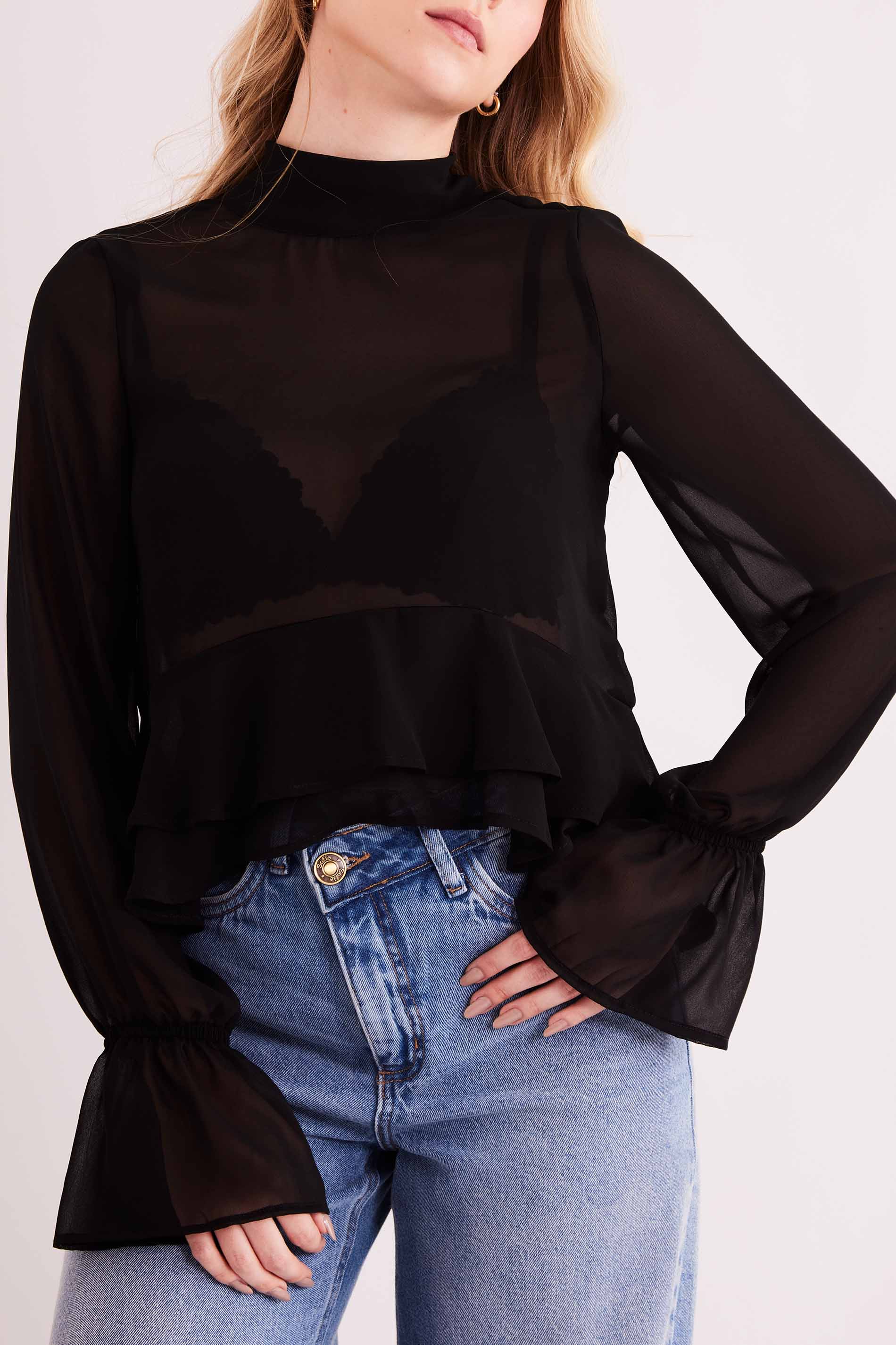 Blusa de Manga Longa Urban Frame em Plano Chiffon