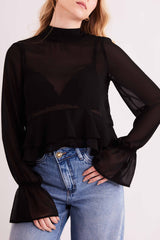 Blusa de Manga Longa Urban Frame em Plano Chiffon