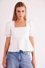 Blusa de Manga Curta Urban Frame em Plano Tricoline com Elastano