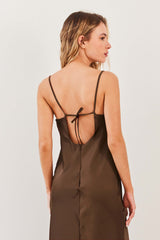 Vestido Midi em Cetim Alças Finas Soft Glam - Sofie