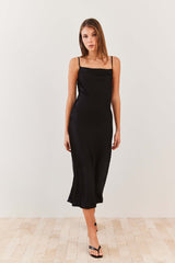 Vestido Midi em Cetim Alças Finas Soft Glam - Sofie