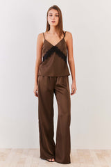 Calça Pantalona Cetim com Cós de Elástico Soft Glam - Sofie