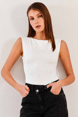 Body Sem Manga Com Aplicação Strass Fluid Bloom  - Sofie
