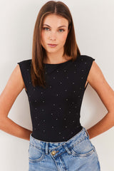 Body Sem Manga Com Aplicação Strass Spring Flow  - Sofie