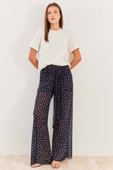 Calça Reta em Tule Forrada com Amarração Spring Flow - Sofie
