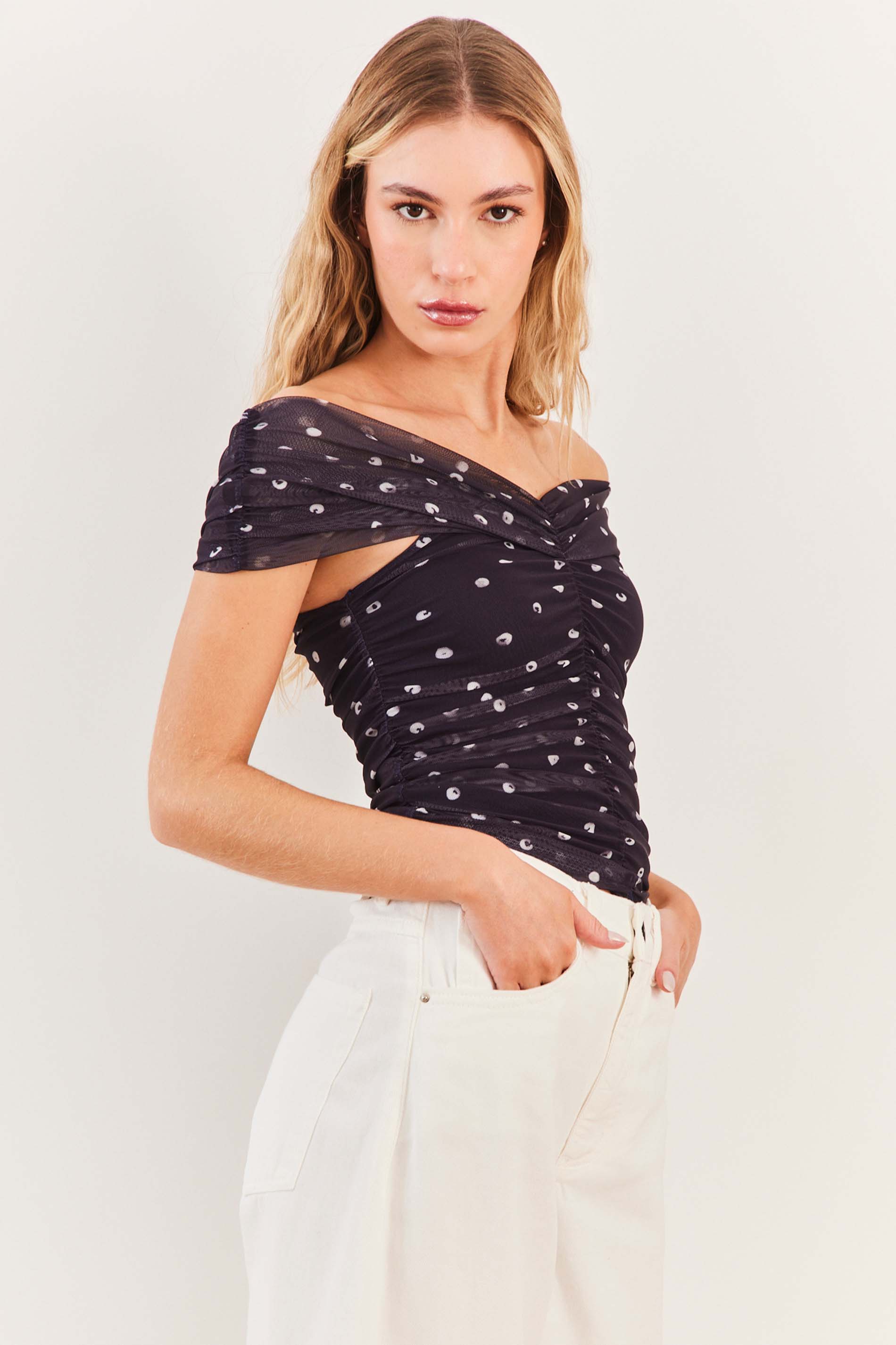 Blusa Ombro a Ombro em Tule Franzido Urban Codes - Sofie