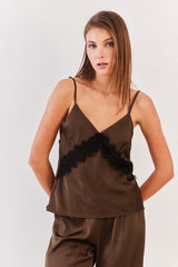 Blusa de Alça em Cetim e Renda Soft Glam- Sofie