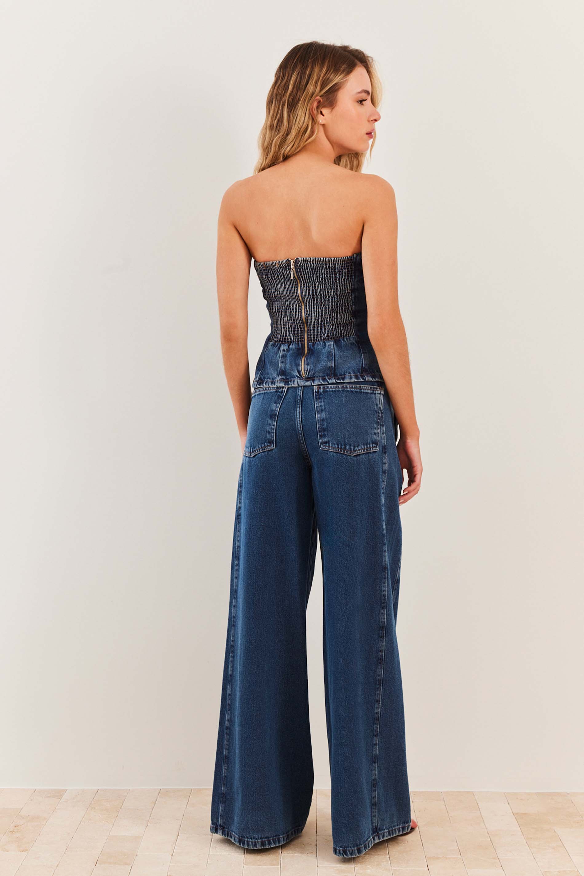 Blusa Tomara que Caia em Jeans com Lastex Fluid Bloom - Sofie