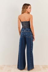 Blusa Tomara que Caia em Jeans com Lastex Fluid Bloom - Sofie