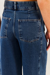 Calça Palazzo Jeans Cintura Alta Fluid Bloom - Sofie