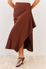 Saia Midi Evasê Cetim Cintura Alta Soft Glam - Sofie
