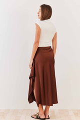 Saia Midi Evasê Cetim Cintura Alta Soft Glam - Sofie