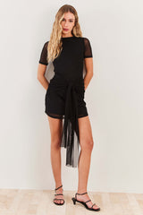 Vestido Curto Evasê Tule com Amarração Spring Flow - Sofie