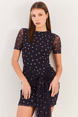 Vestido Curto Evasê Tule com Amarração Spring Flow - Sofie