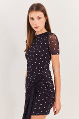 Vestido Curto Evasê Tule com Amarração Spring Flow - Sofie