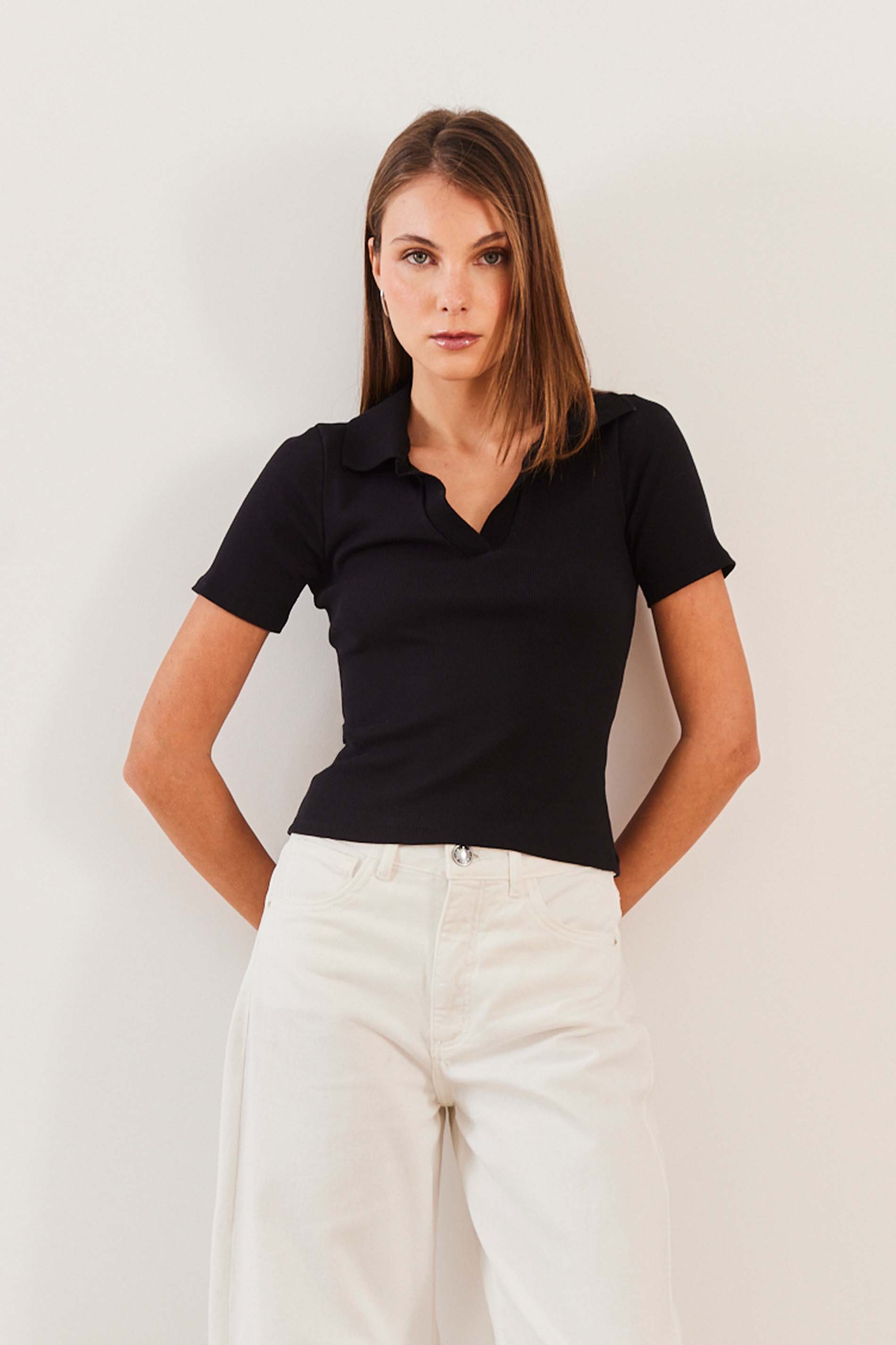 Blusa Polo Reta Canelada Manga Curta Urban Codes - Sofie