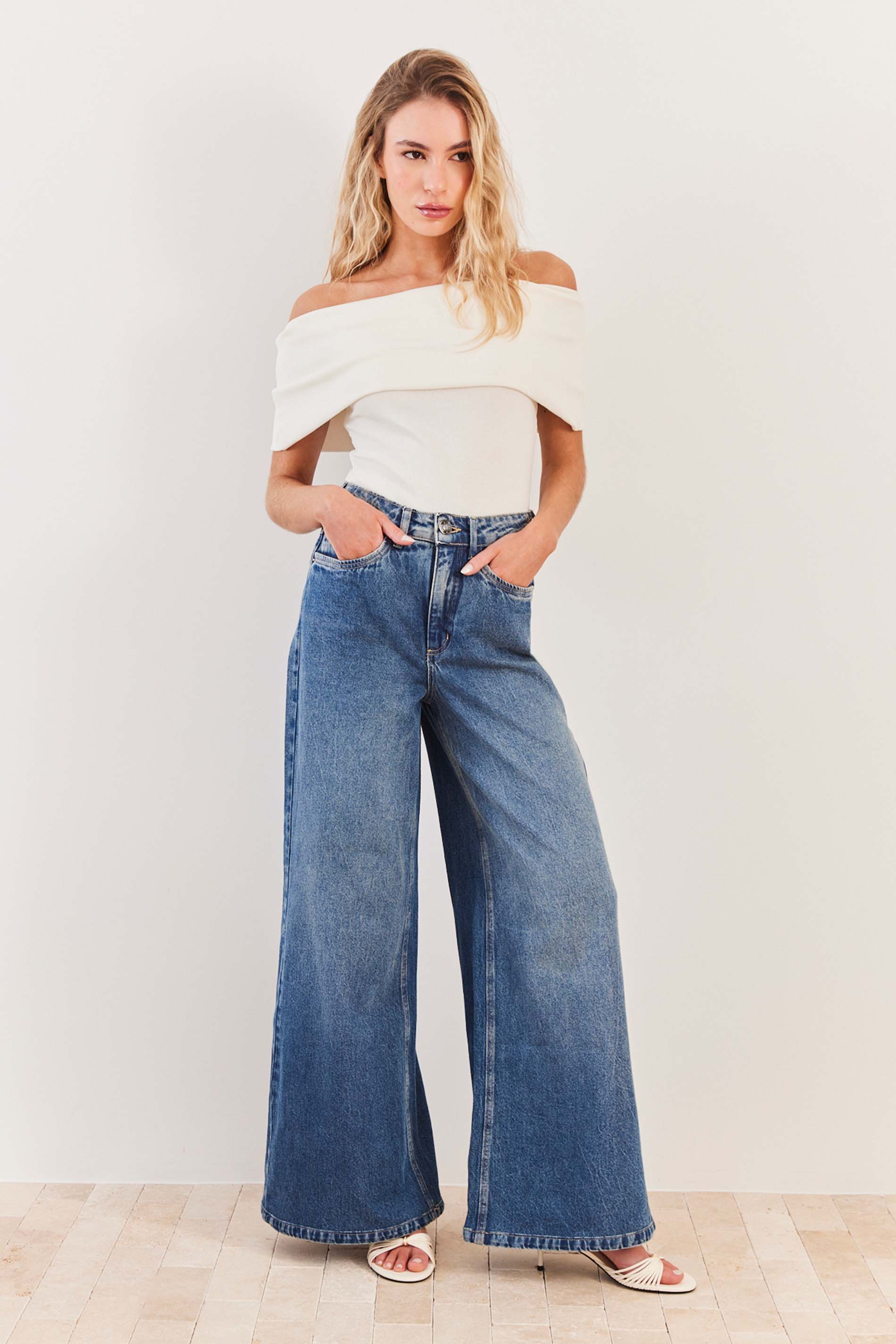 Calça Palazzo Jeans Cintura Alta Urban Codes - Sofie