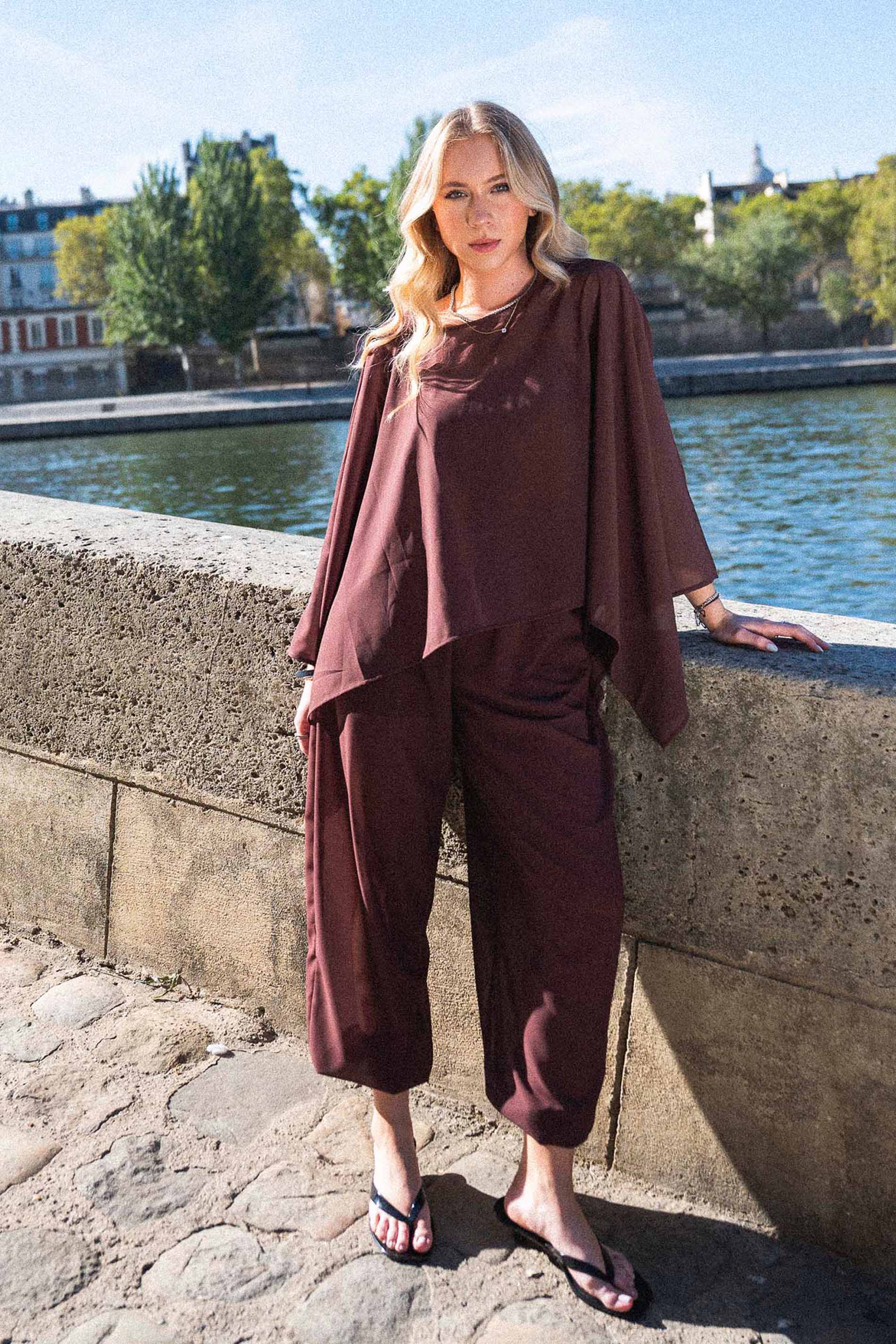 Calça Balloon em Chiffon Cintura Alta Fluid Lines - Sofie