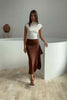 Saia Midi Evasê Cetim Cintura Alta Soft Glam - Sofie