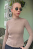 Blusa Manga Longa em Tricot Lurex com Gola Baixa